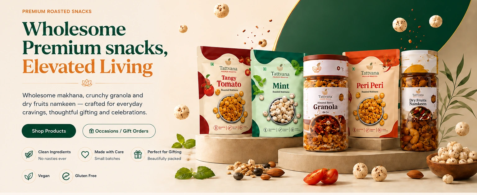 Tattvana premium roasted snacks with makhana, granola and dry fruits namkeen